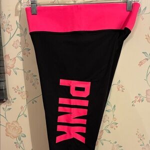Victoria's Secret Black Leggings with Pink Band